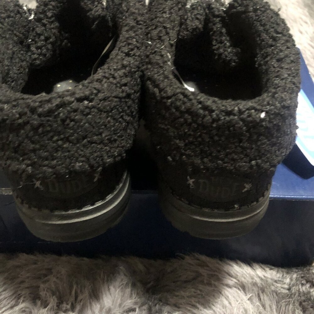 HEY DUDE Wendy Fold Brushed Cozy Women's 10 Faux Fur Slip-On Black Comfort Shoes - Picture 6 of 7